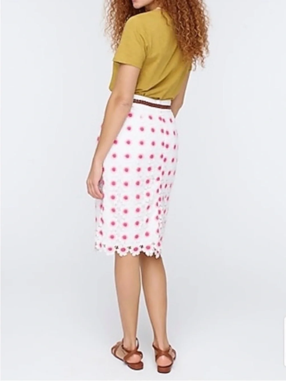 J Crew Floral Crochet Pencil Skirt White Pink 14